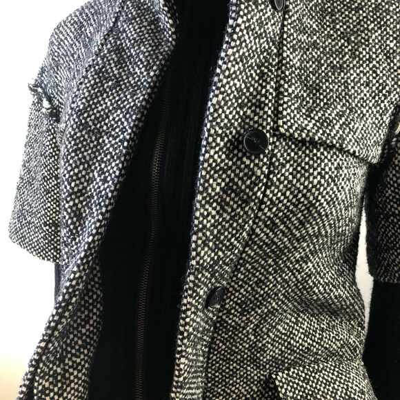 Zara Basic Textured Tweed Layered Full Zip Jacket Black Marled Knit Small H12038 - Picture 10 of 13